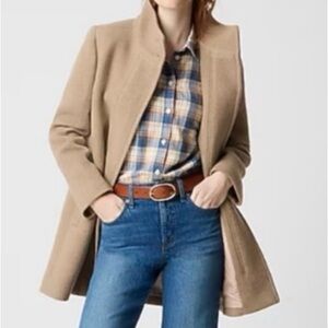 J. Crew City Pea Coat Camel Tan Full Zip Wool Blend Classic Size Small